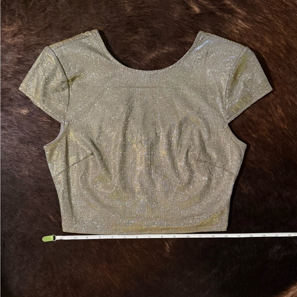 Gold Metallic Zip Crop Top Festival Party Small